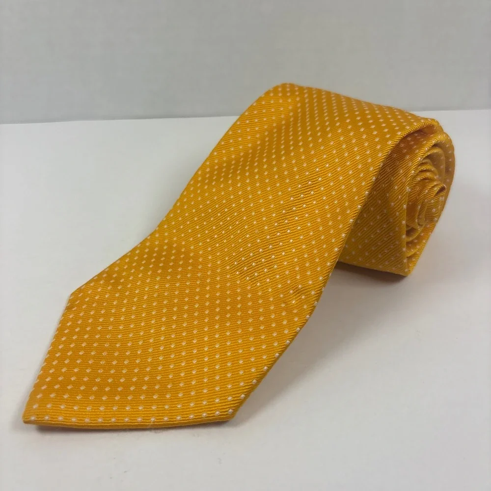 Veuve Clicquot Necktie Mens OS Orange Silk Micro Dot Made in France Luxury Tie